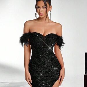 SHEIN Black Strapless Glitter Dress